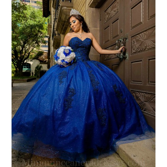 Sleeveless Instagram Gowns Navy Blue Quince Dress Vestidos De 15 Anos Lace Appliques Sweetheart Neck Birthday Party Dresses