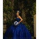 Sleeveless Instagram Gowns Navy Blue Quince Dress Vestidos De 15 Anos Lace Appliques Sweetheart Neck Birthday Party Dresses