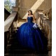 Sleeveless Instagram Gowns Navy Blue Quince Dress Vestidos De 15 Anos Lace Appliques Sweetheart Neck Birthday Party Dresses