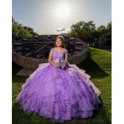 Sleeveless Lilac Quince Dress V Neck Vestidos De 15 Anos Lace Appliques Instagram Gowns Birthday Party Dress