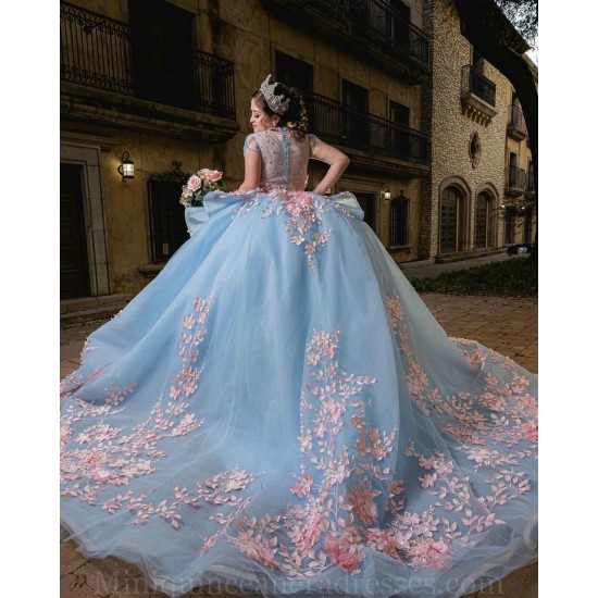 Sleeveless Sky Blue Quince Dresses 3D Flowers Vestidos De 15 Anos Sweetheart Neck 2024 Instagram Gowns Birthday Party Dress