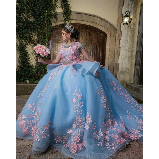 Sleeveless Sky Blue Quince Dresses 3D Flowers Vestidos De 15 Anos Sweetheart Neck 2024 Instagram Gowns Birthday Party Dress