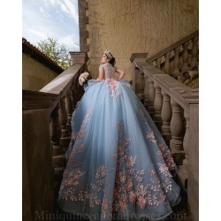 Sleeveless Sky Blue Quince Dresses 3D Flowers Vestidos De 15 Anos Sweetheart Neck 2024 Instagram Gowns Birthday Party Dress