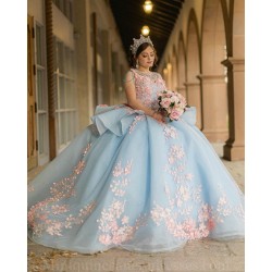 Sleeveless Sky Blue Quince Dresses 3D Flowers Vestidos De 15 Anos Sweetheart Neck 2024 Instagram Gowns Birthday Party Dress