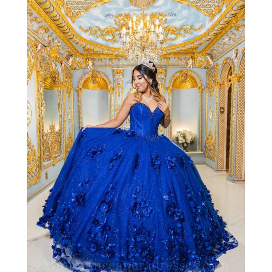 Sleeveless Vestidos De 15 Anos Royal Blue Quince Dress Sweetheart Neck Instagram Gowns 3D Flowers Birthday Party Dress