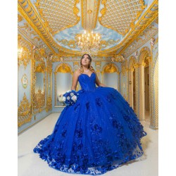 Sleeveless Vestidos De 15 Anos Royal Blue Quince Dress Sweetheart Neck Instagram Gowns 3D Flowers Birthday Party Dress