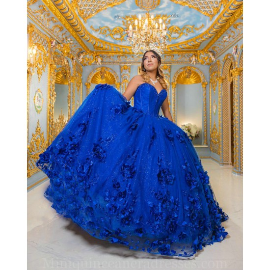 Sleeveless Vestidos De 15 Anos Royal Blue Quince Dress Sweetheart Neck Instagram Gowns 3D Flowers Birthday Party Dress