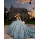 Sleeveless Aqua Blue Quinceanera Dress Sheer Bodice Sweet 15 Gowns Sequin Wear Pageant Sweetheart Neck Vestidos De 15 Anos With 3D Flowers