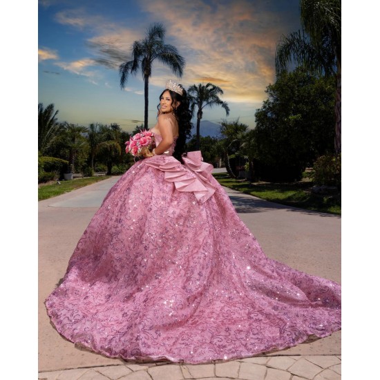 Sleeveless Coral Quinceanera Dress Sweet 15 Gowns Sequin Wear Pageant Sweetheart Neck Vestidos De 15 Anos With Bow