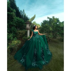 Sleeveless Green Quinceanera Dress Ball Gown Lace Applique Corset Mexico Sweet 16 Vestidos De XV 15 Anos