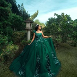 Sleeveless Green Quinceanera Dress Ball Gown Lace Applique Corset Mexico Sweet 16 Vestidos De XV 15 Anos