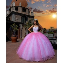 Sleeveless Hot Pink Quince Dress Sweetheart Neck Vestidos De 15 Anos Sequin Birthday Party Dress