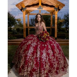 Spaghetti Strap Burgundy Quince Dresses Sweetheart Neck Vestidos De 15 Anos Birthday Party Dress Lace Appliques 2024 Instagram Gowns