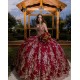 Spaghetti Strap Burgundy Quince Dresses Sweetheart Neck Vestidos De 15 Anos Birthday Party Dress Lace Appliques 2024 Instagram Gowns