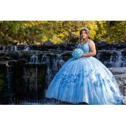 Spaghetti Strap Instagram Gowns Sky Blue Quince Dress Sleeveless Vestidos De 15 Anos Lace Appliques Sweetheart Neck Birthday Party Dresses