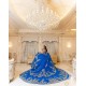 Spaghetti Strap Blue Quinceanera Dress Lace Appliques Tiered Vestidos De 15 Anos With Chapel Train