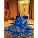 Spaghetti Strap Blue Quinceanera Dress Lace Appliques Tiered Vestidos De 15 Anos With Chapel Train