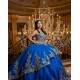 Spaghetti Strap Blue Quinceanera Dress Lace Appliques Tiered Vestidos De 15 Anos With Chapel Train