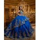 Spaghetti Strap Blue Quinceanera Dress Lace Appliques Tiered Vestidos De 15 Anos With Chapel Train