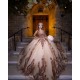 Strapless Champagne Quinceanera Dress Sleeveless Sweet 15 Gowns Sequin Wear Pageant Lace Appliques Sweetheart Neck Vestidos De 15 Anos