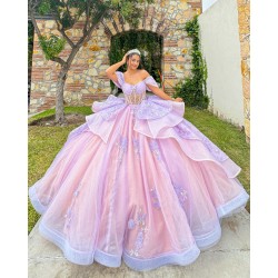 Strapless Lilac Quinceanera Dress 2024 Princess Ball Gown Sweetheart Prom Dress With Detachable Train