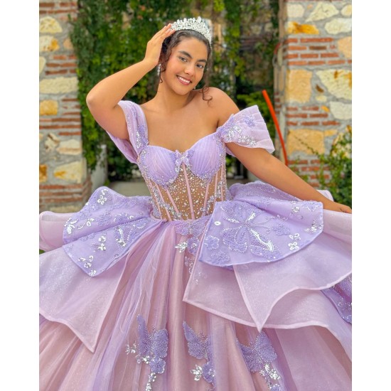 Strapless Lilac Quinceanera Dress 2024 Princess Ball Gown Sweetheart Prom Dress With Detachable Train