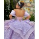 Strapless Lilac Quinceanera Dress 2024 Princess Ball Gown Sweetheart Prom Dress With Detachable Train