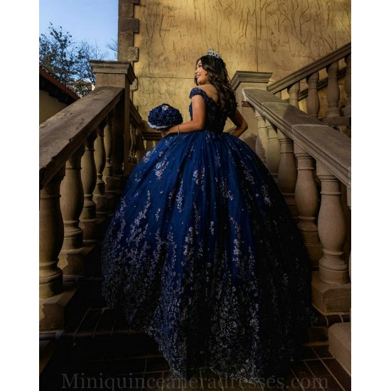 Sweetheart Neck Navy Blue Quinceanera Dress Lace Appliques Sweet 15 Gowns Off Shoulder 2024 Instagram Gowns Vestidos De 15 Anos