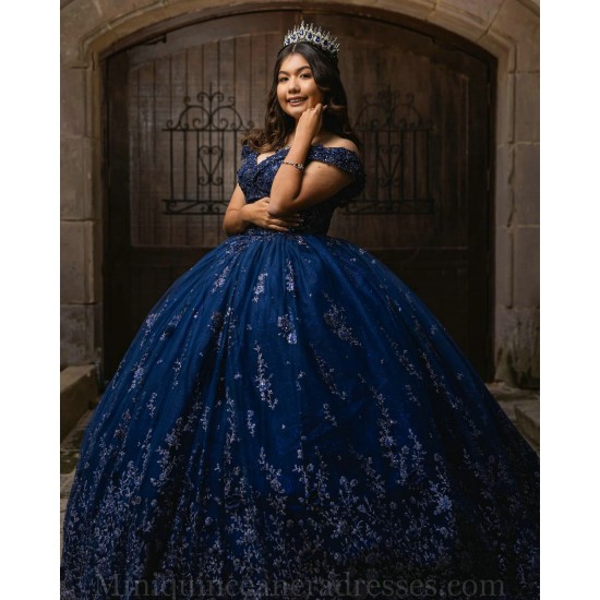 Sweetheart Neck Navy Blue Quinceanera Dress Lace Appliques Sweet 15 Gowns Off Shoulder 2024 Instagram Gowns Vestidos De 15 Anos