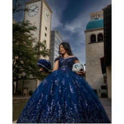 Sweetheart Neck Navy Blue Quinceanera Dress Lace Appliques Sweet 15 Gowns Off Shoulder 2024 Instagram Gowns Vestidos De 15 Anos