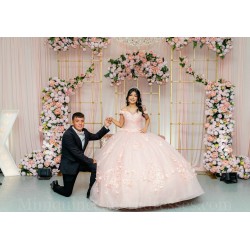 Sweetheart Neck Pink Quinceanera Dress 3D Flowers Sweet 15 Gowns Off Shoulder 2024 Instagram Gowns Vestidos De 15 Anos