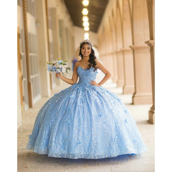 Sweetheart Neck Sky Blue Quince Dresses Sleeveless Birthday Party Dress Lace Appliques Vestidos De 15 Anos 2024 Instagram Gowns