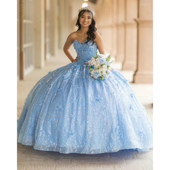 Sweetheart Neck Sky Blue Quince Dresses Sleeveless Birthday Party Dress Lace Appliques Vestidos De 15 Anos 2024 Instagram Gowns