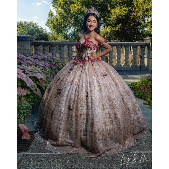 Sweetheart Neck Vestidos De 15 Anos Rose Gold Quince Dress Off Shoulder Instagram Gowns With 3D Flowers