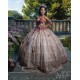 Sweetheart Neck Vestidos De 15 Anos Rose Gold Quince Dress Off Shoulder Instagram Gowns With 3D Flowers