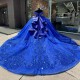 Sweetheart Neck Blue Quinceanera Dress Sweet 15 Gowns Sequin XV Anos Lace Appliques Off Shoulder Vestidos De 15 Anos With Bow