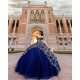 Sweetheart Neck Navy Blue Quince Dress Off Shoulder 15 Anos Sequin Women 2024 Ball Gown Lace Appliques Girl Birthday Gowns