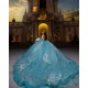 Sweetheart Neck Quinceanera Dress Aqua Blue Vestidos De 15 Anos Sleeveless Sequin Sweet 15 Gowns With 3D Flowers