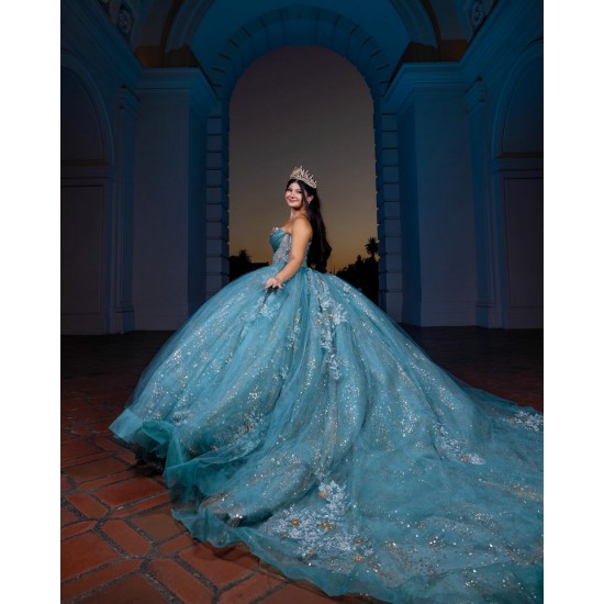 Sweetheart Neck Quinceanera Dress Aqua Blue Vestidos De 15 Anos Sleeveless Sequin Sweet 15 Gowns With 3D Flowers