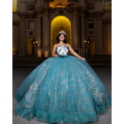 Sweetheart Neck Quinceanera Dress Aqua Blue Vestidos De 15 Anos Sleeveless Sequin Sweet 15 Gowns With 3D Flowers