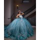 Sweetheart Neck Quinceanera Dress Aqua Blue Vestidos De 15 Anos Sleeveless Sequin Sweet 15 Gowns With 3D Flowers