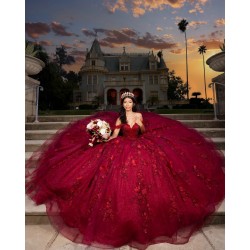 Sweetheart Neck Quinceanera Dress Red Vestidos De 15 Anos Off Shoulder Sequin Sweet 15 Gowns With 3D Flowers