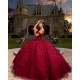 Sweetheart Neck Quinceanera Dress Red Vestidos De 15 Anos Off Shoulder Sequin Sweet 15 Gowns With 3D Flowers