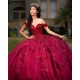 Sweetheart Neck Quinceanera Dress Red Vestidos De 15 Anos Off Shoulder Sequin Sweet 15 Gowns With 3D Flowers