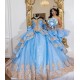 Tiered Blue Quince Dress Princess Sweet 15 16 Years Old Birthday Party Gown Crystal Vestidos De 15 Anos