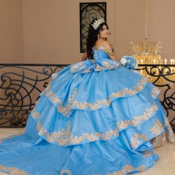 Tiered Blue Quince Dress Princess Sweet 15 16 Years Old Birthday Party Gown Crystal Vestidos De 15 Anos