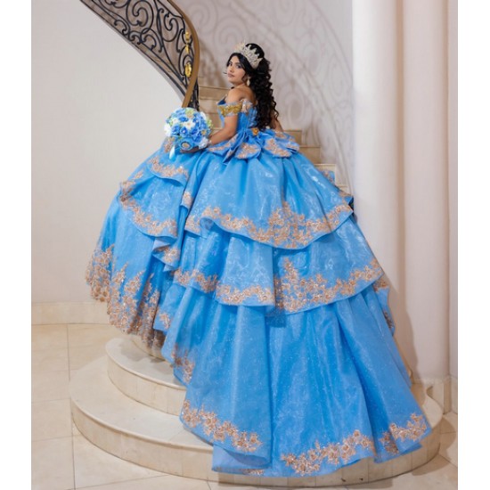 Tiered Blue Quince Dress Princess Sweet 15 16 Years Old Birthday Party Gown Crystal Vestidos De 15 Anos