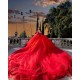 Tiered Off Shoulder Quince Dress Red Vestidos De 15 Anos Sweetheart Neck Birthday Party Dress