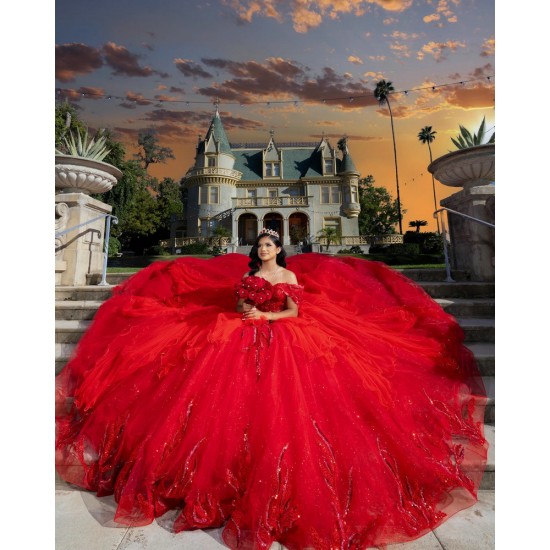 Tiered Off Shoulder Quince Dress Red Vestidos De 15 Anos Sweetheart Neck Birthday Party Dress