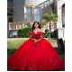 Tiered Off Shoulder Quince Dress Red Vestidos De 15 Anos Sweetheart Neck Birthday Party Dress